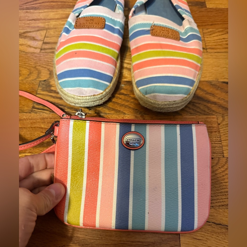 Coach Colorful Striped Espadrilles and Wristlet Set - Picture 2 of 6